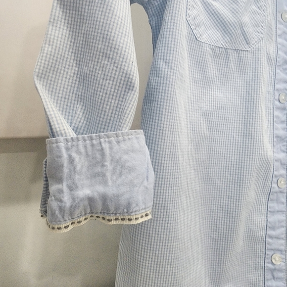 [PD&C- Paper Denim Cloth]size 7, long sleeve blue&white checkered button up shir - Picture 5 of 9